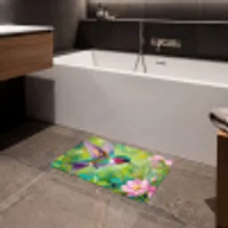 Kolibrie - Bloemen - Natuur - Kleurrijk Badmat klein -sfeer3