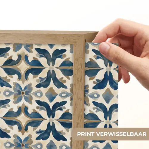 Tegel - Patroon - Blauw - Beige Light Box met batterij (Wandlamp) middel 907 -USP_websiteprintNL