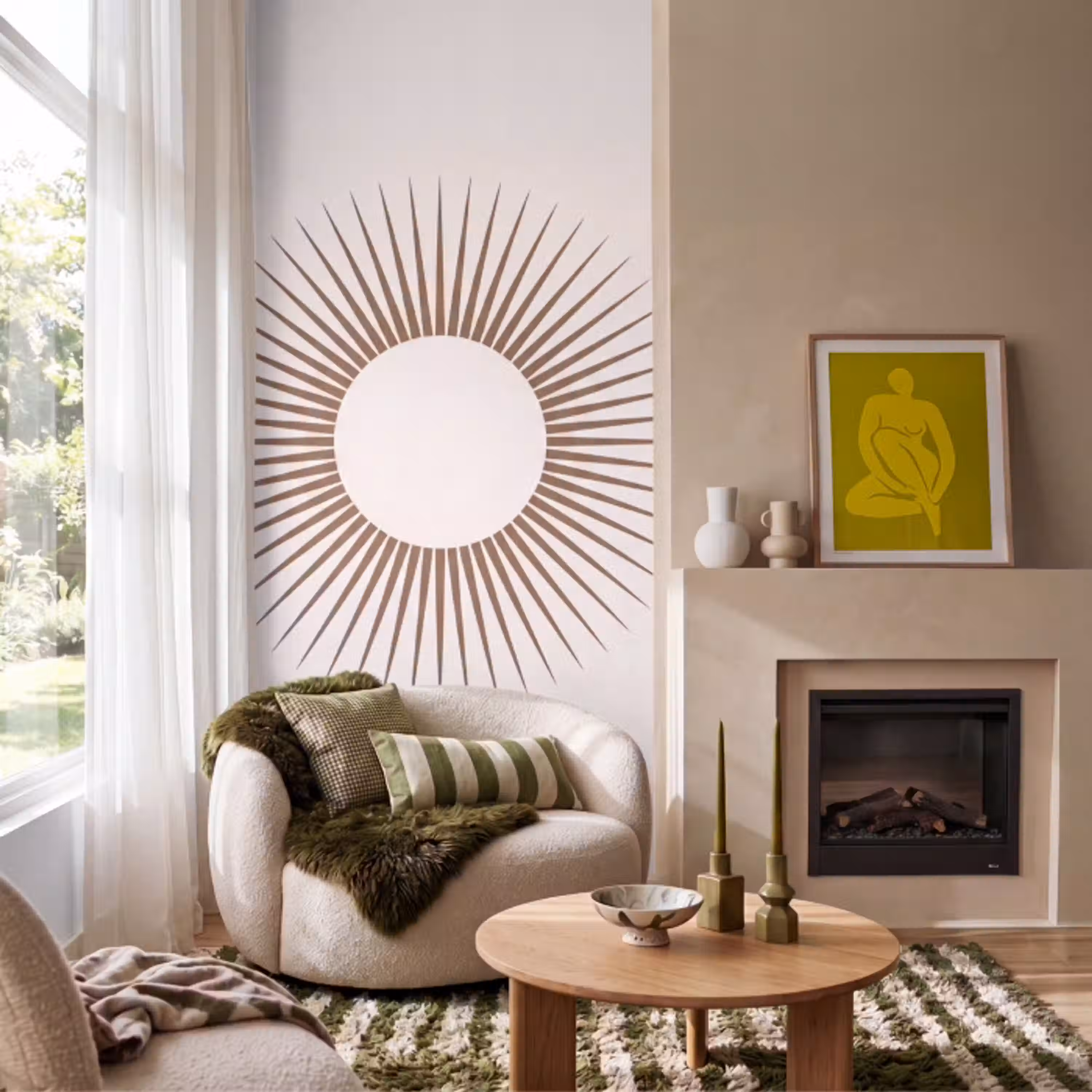 Abstract - Zon - Symbool - Modern - Beige Behang Vlies klein -sfeer2
