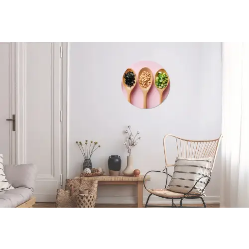 Ingrediënten - Lepels - Hout - Roze Wandcirkel aluminium klein -woonkamer