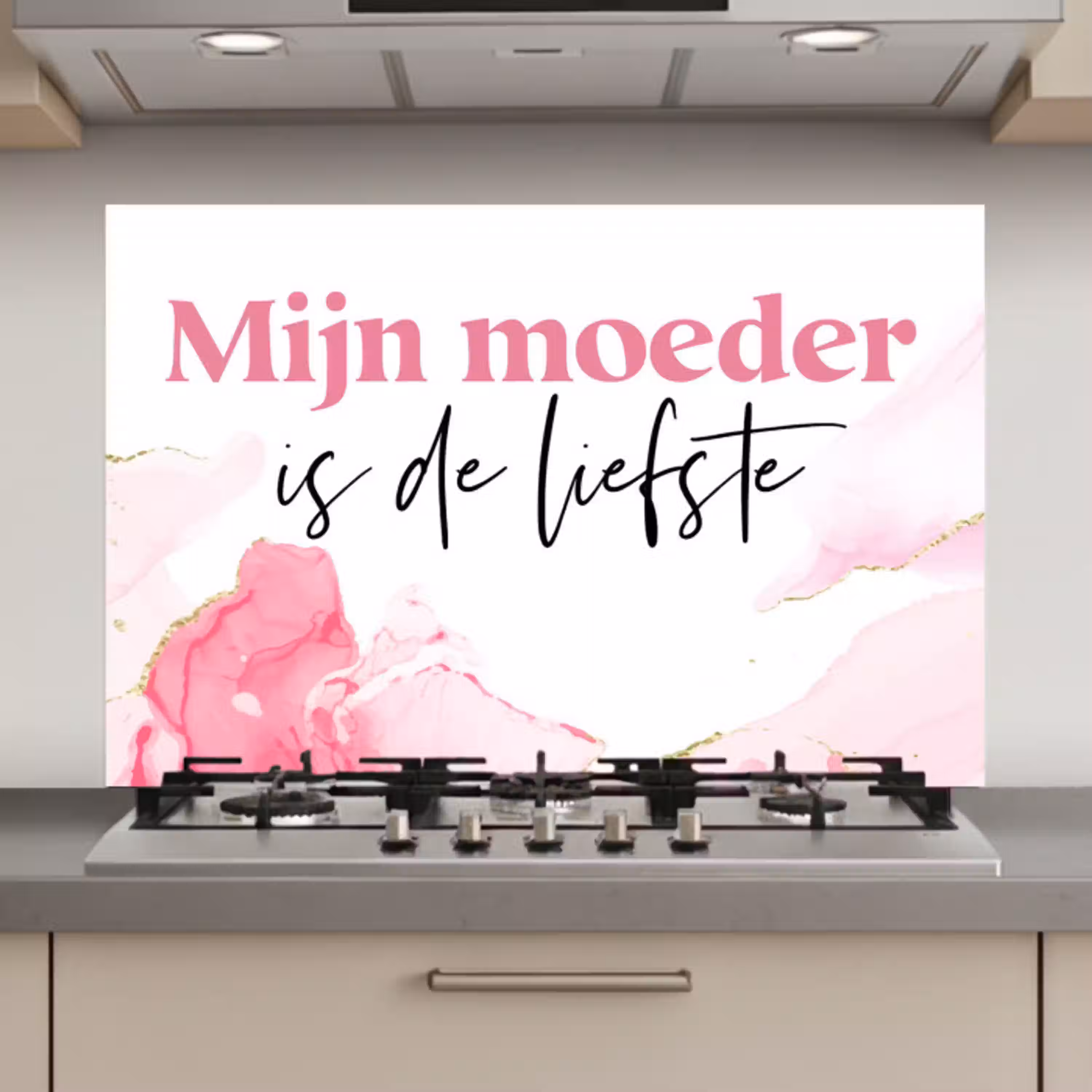 Quote - Mama - Mijn moeder is de liefste - Roze keuken achterwand spatscherm klein -3d_website