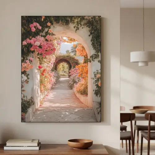 Doorkijk - Boog - Bloemen - Pastel Textielframe - compleet frame klein -sfeer2