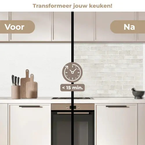 Muur - Wit - Bakstenen keuken achterwand 2 middel 871 -voor-na2_NL