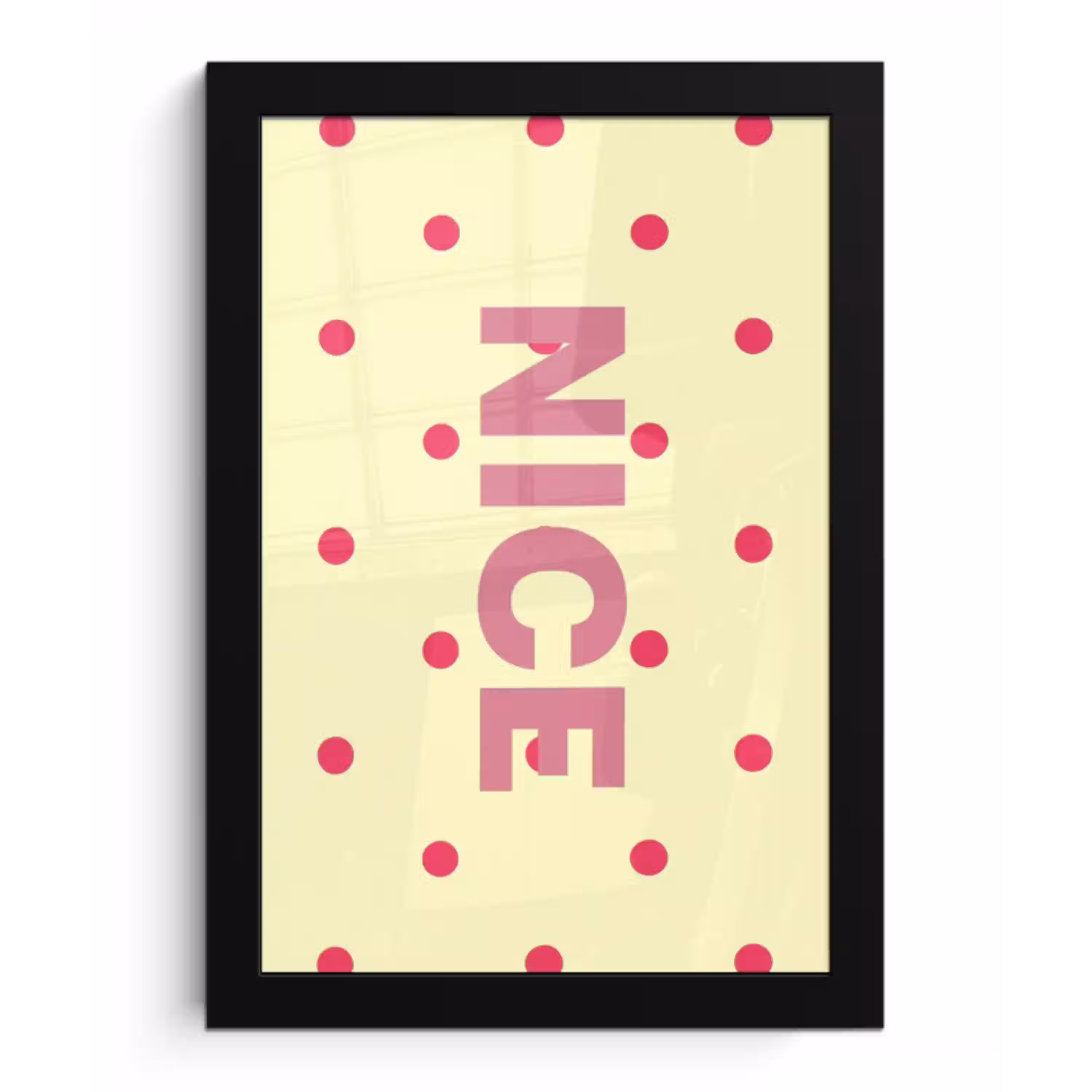 Nice - Stippen - Roze - Geel fotolijst zwart zonder passe partout klein -3d