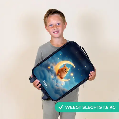 Oranje monster op maansikkel Kinderkoffer - Zwart klein -sfeer4_NL