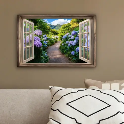 Doorkijk - Hortensia - Pad - Natuur canvas 2cm klein -sfeer3