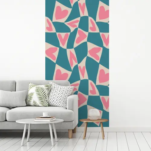 Blauw - Vlakken - Patroon - Hartjes fotobehang vinyl groot 64 -woonkamer