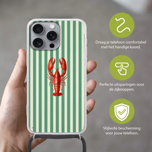Kreeft - Strepen - Realistisch - Zomers Hoesje iPhone 16 Pro Max met koord klein -sfeer2_NL