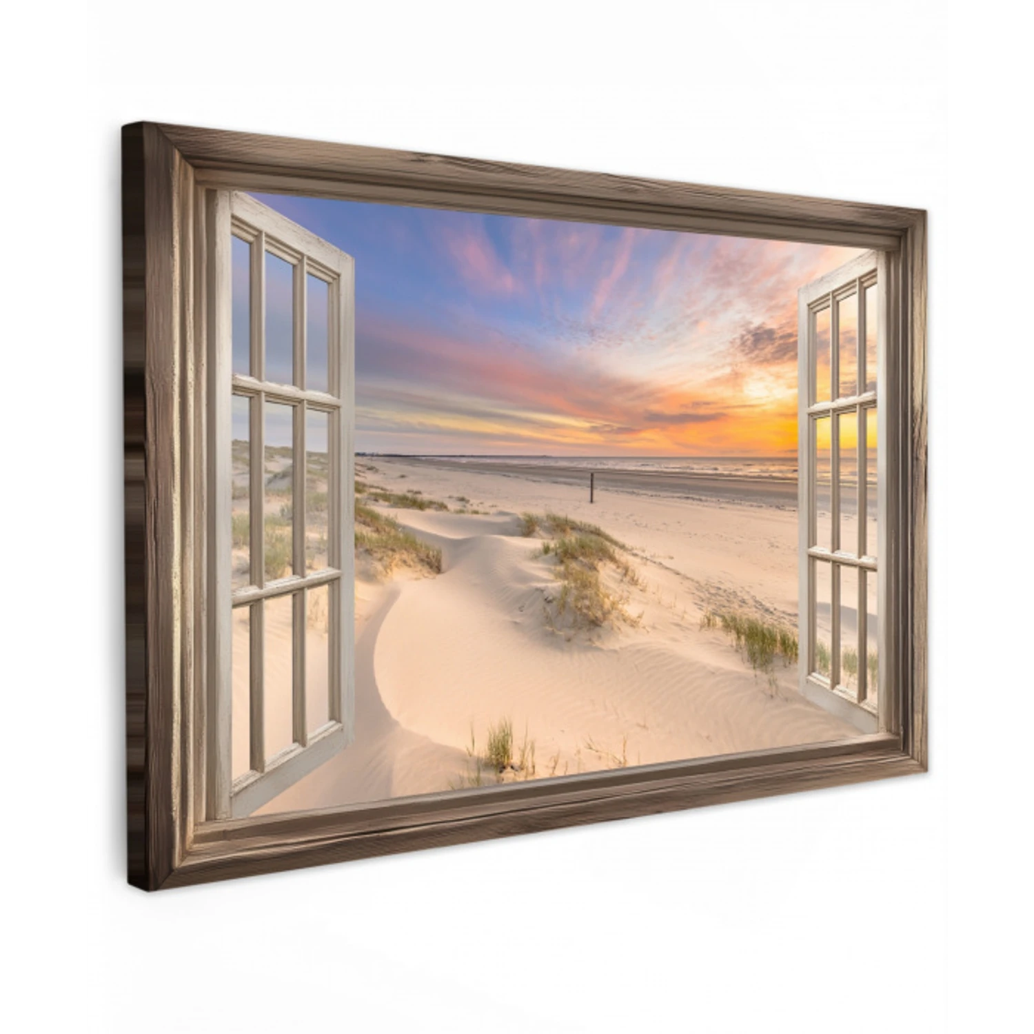 Doorkijk - Strand - Duinen - Natuur - Landschap Tuinposter op houten frame 2 cm dik klein -3d