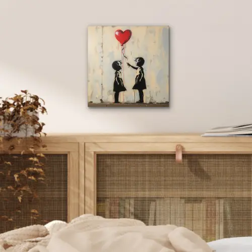 Street art - Banksy - Ballon - Graffiti - Retro aluminium wit klein -sfeer3