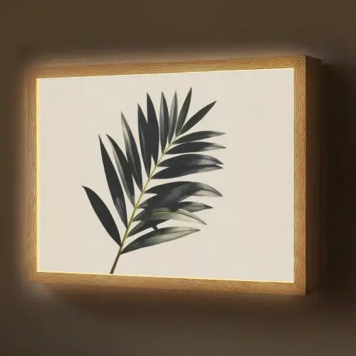 Palmblad - Subtiel - Groen - beige Light Box met batterij (Wandlamp) middel -z3d_website