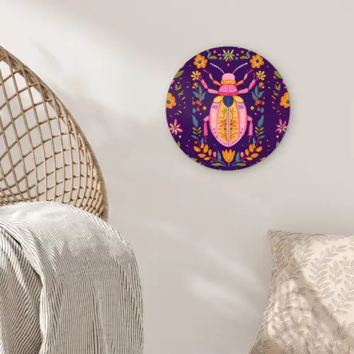 Kever - Felgekleurd - Bloemen - Bladeren Wandcirkel kunststof plaat 5mm dik klein -sfeer5