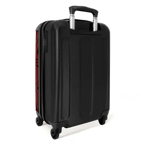 Rode achtergrond met abstracte zwarte lijnen NBS - Handbagage koffer - Unisex middel -achterkant