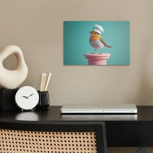Roodborstje - Vogel - Koksmuts - Sokkel poster papier klein -sfeer1