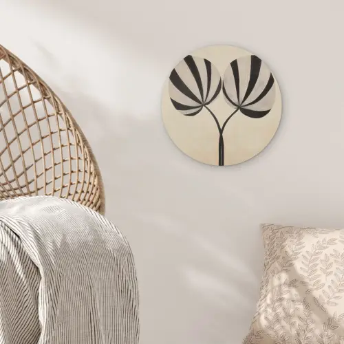 Bladeren - Gestreept - Stengel - Beige Akoestische PET Vilt - Rond klein -sfeer4
