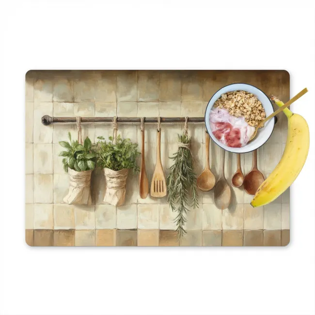 Hout - Keukengerei - Stilleven - Tegels Placemat vinyl groot -zzzproduct_Kitchenyeah-website