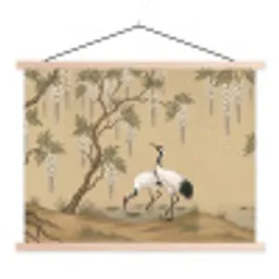Kraanvogels - Water - Beige textielposter latten blank klein -3d