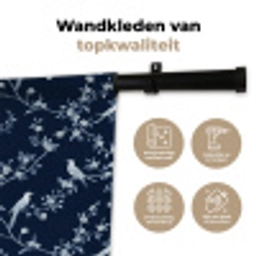 Grafisch - Bloesemtak - Blauw Wandkleed katoen klein 269 -sfeer2