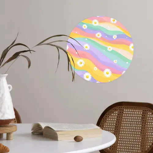 Madeliefjes - Kleurrijk - Pastel - Vrolijk Wandcirkel behangsticker klein -sfeer3