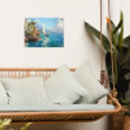 Zeilboot - Rotsen - Kust - Huizen tuinposter los doek klein -sfeer7