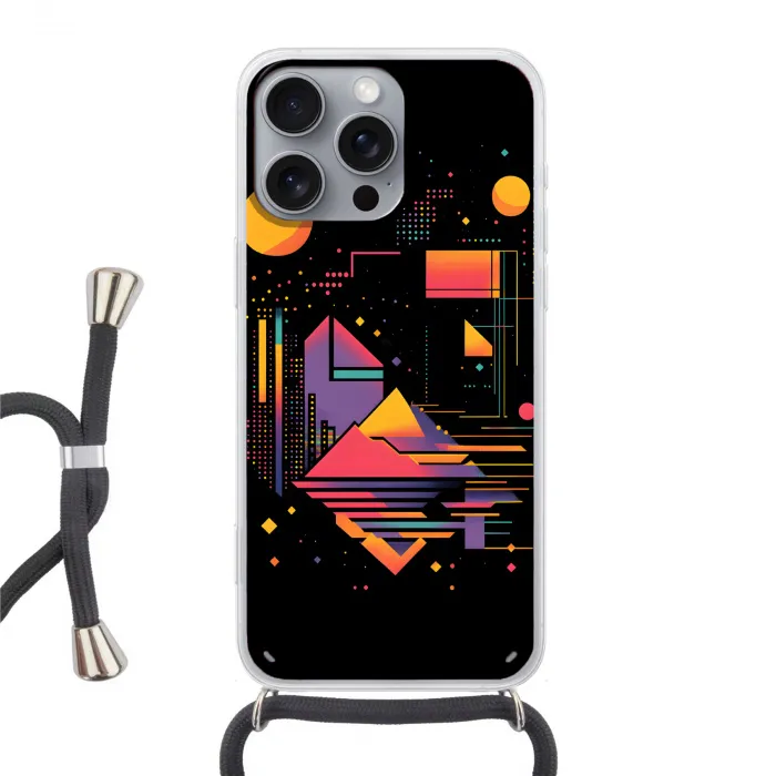 Abstract - Vormen - Lijnen - Kleurrijk Hoesje iPhone 16 Pro Max met koord klein -3d