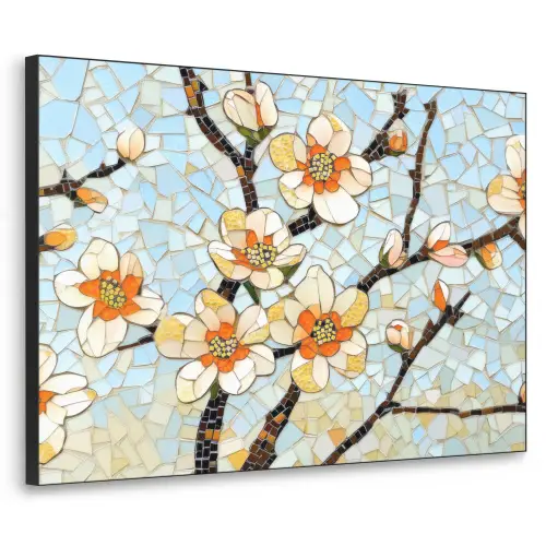 Bloesems - Wit - Mozaïek - Tak Textielframe zwart klein -3d