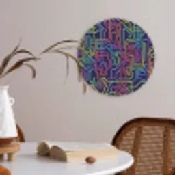Retro - Abstract - Neon Akoestische PET Vilt - Rond klein -sfeer3