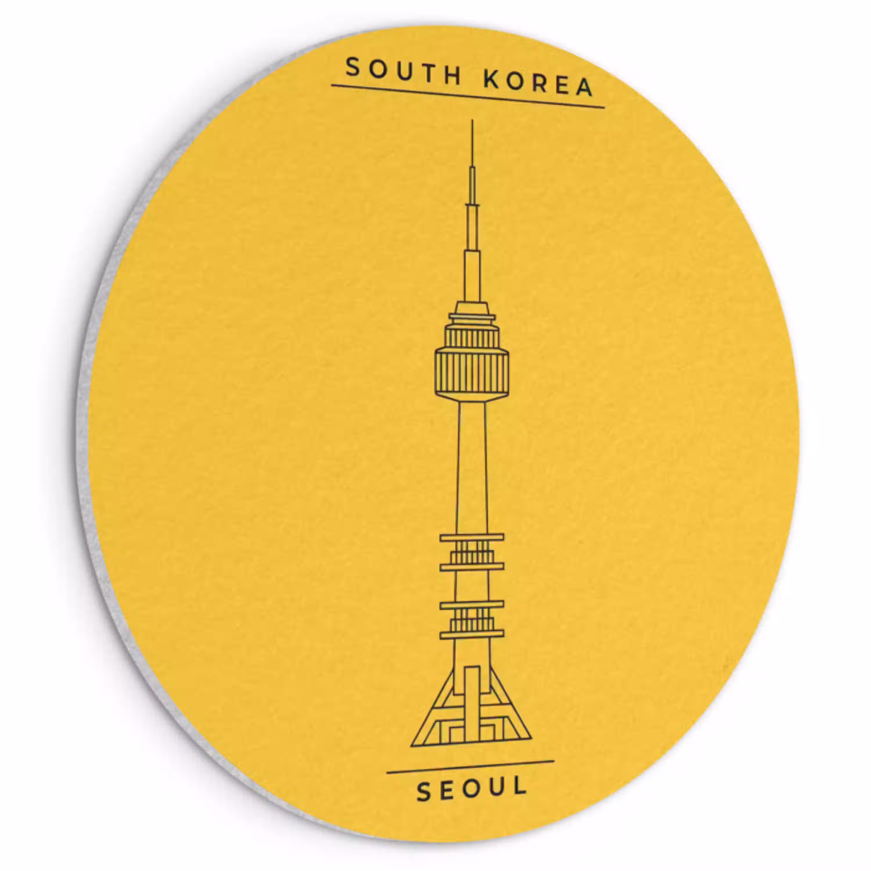 Toren - Seoul - Architectuur - Minimalistisch - Geel Akoestische PET Vilt - Rond klein -3d