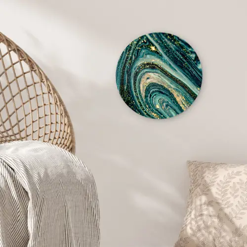 Marmerlook - Luxe - Goud - Turquoise - Glitter Wandcirkel kunststof plaat 5mm dik klein -sfeer5