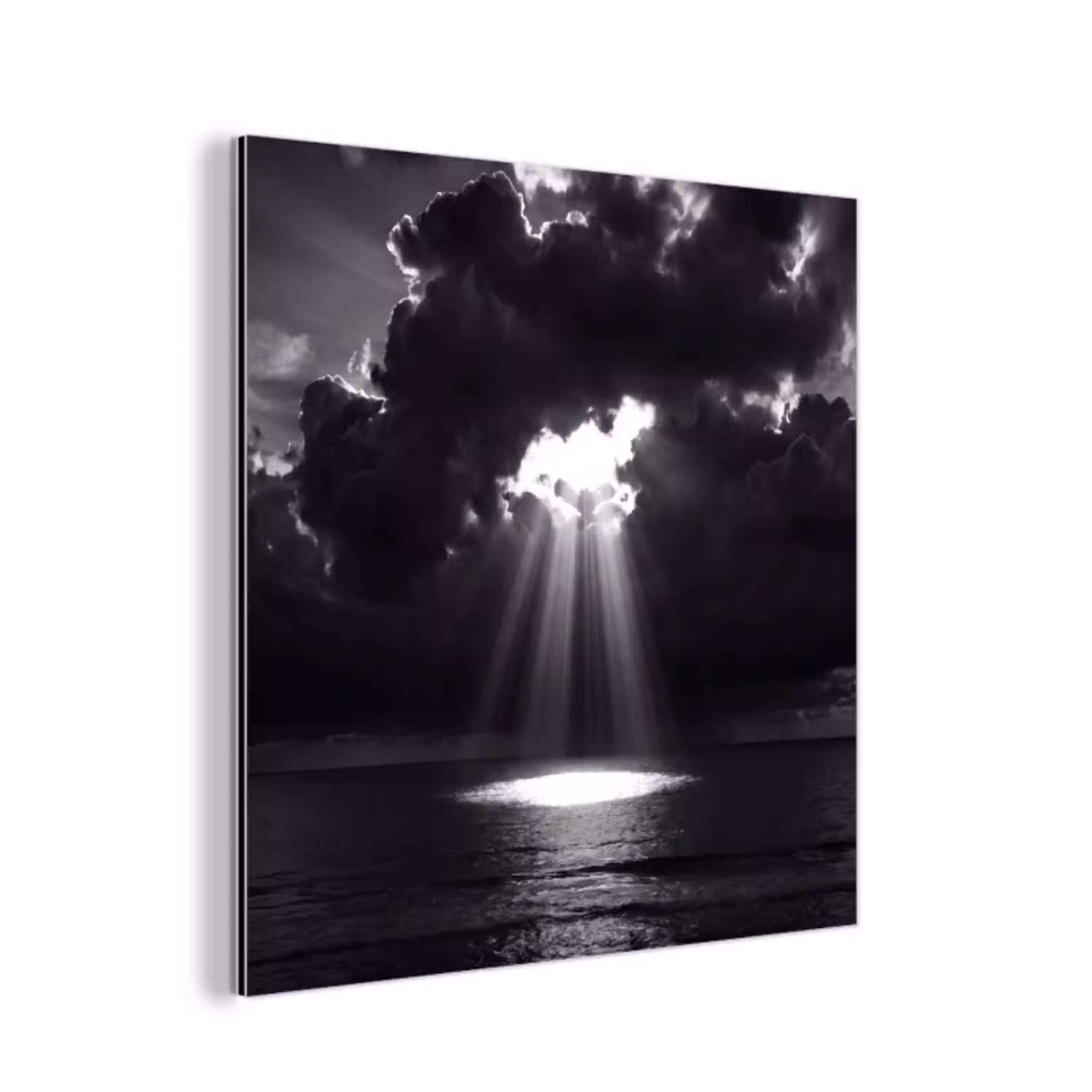 Licht - Wolken - Zee - Zwart-wit - Natuur aluminium wit klein -3d