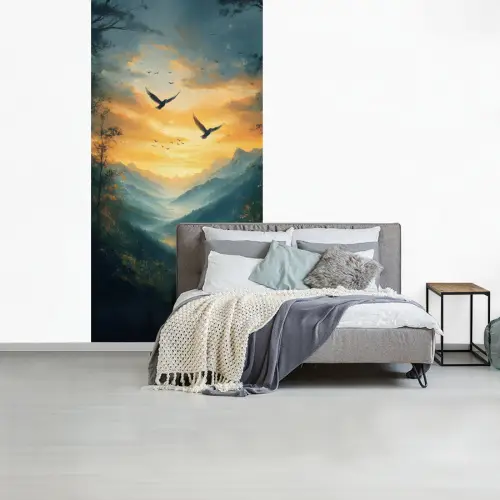 Vogels - Zon - Bomen - Groen fotobehang vinyl groot -slaapkamer