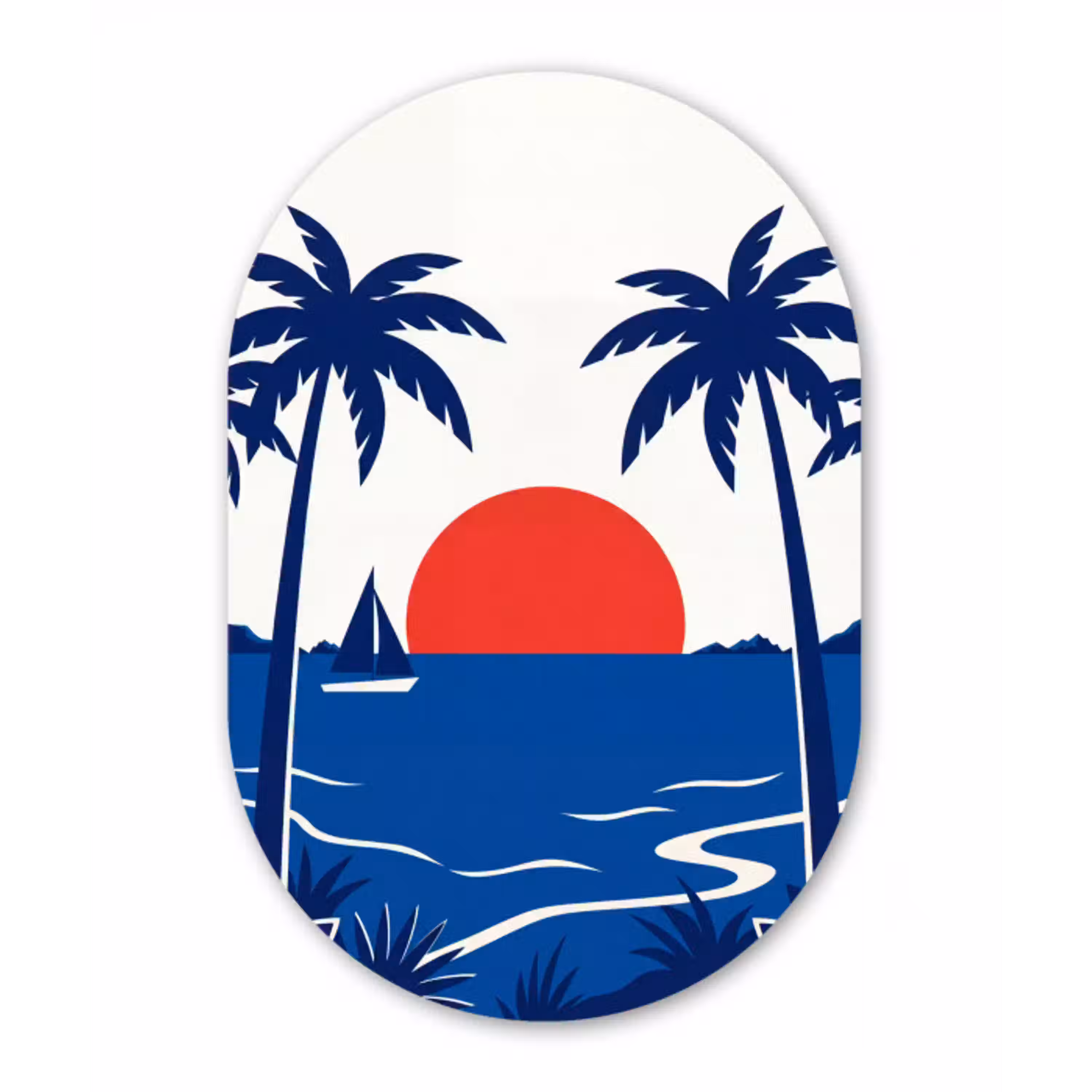 Zonsondergang - Zee - Palmboom - Tropisch - Modern Wandcirkel Ovaal Forex klein -3d