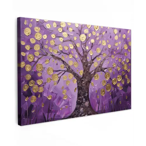 Levensboom - Boom - Paars - Goud - Modern canvas 2cm klein -z3d