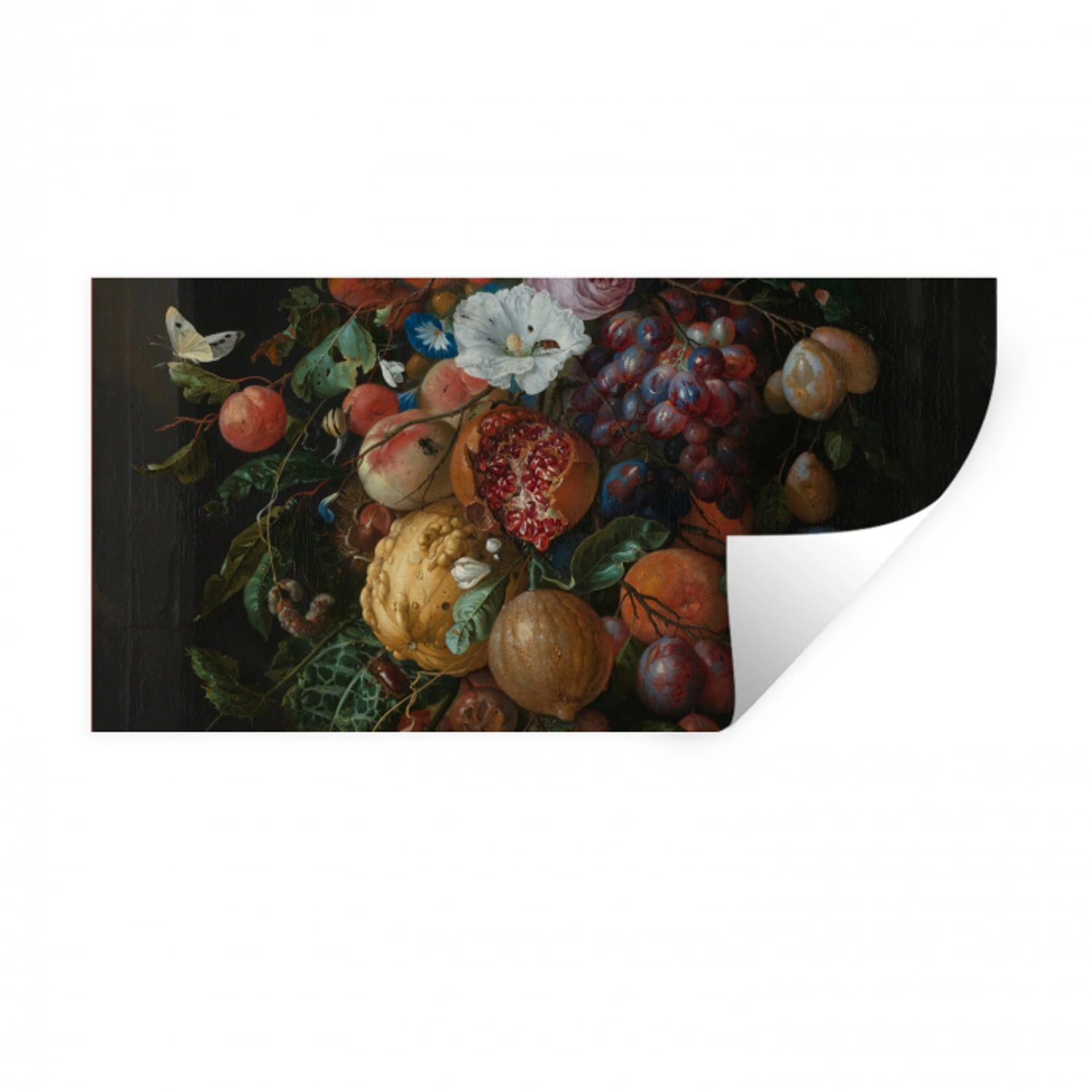 Festoen van vruchten en bloemen - Schilderij van Jan Davidsz. de Heem Muursticker klein -3d