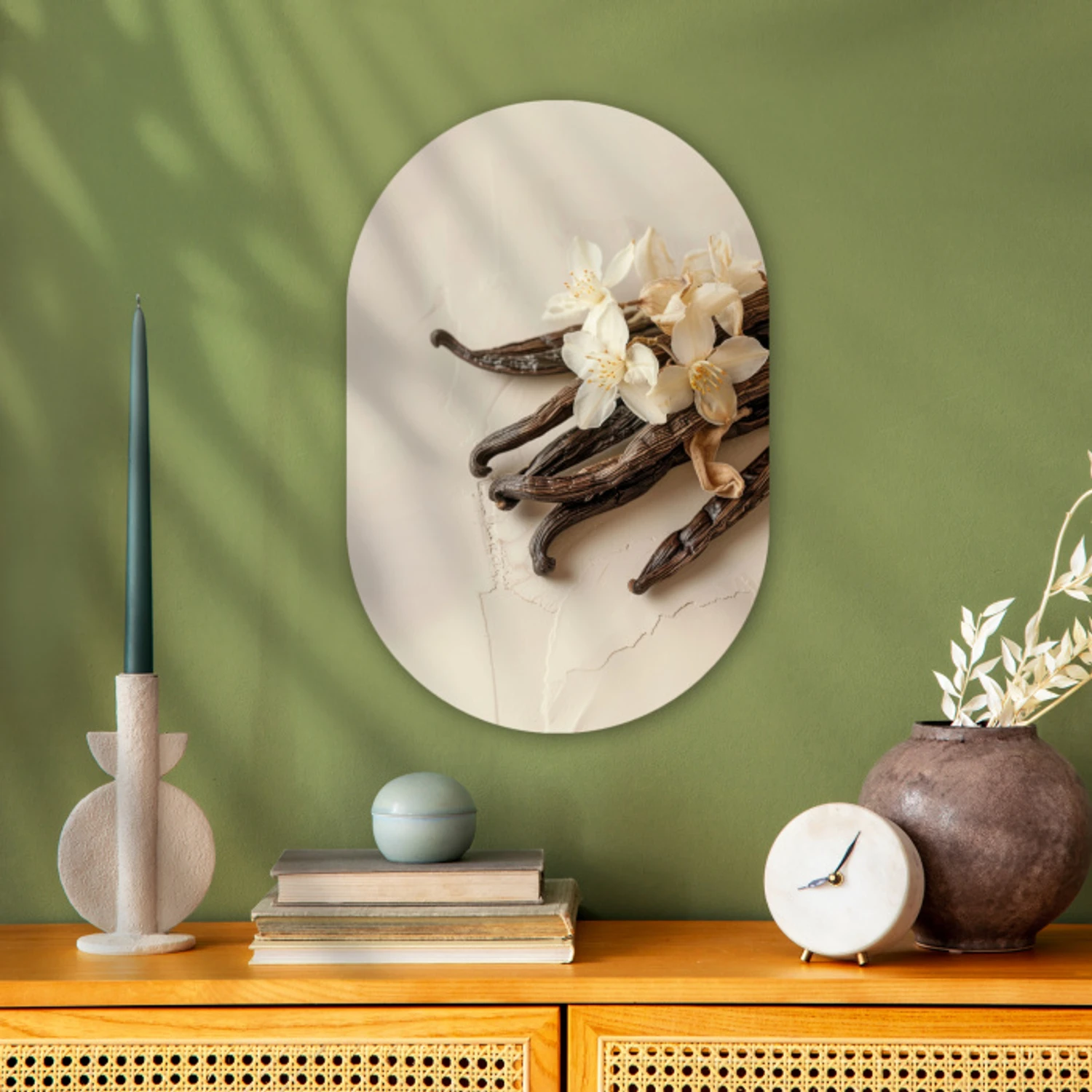 Vanille - Bloemen - Beige Wandcirkel Ovaal Forex klein -sfeer2