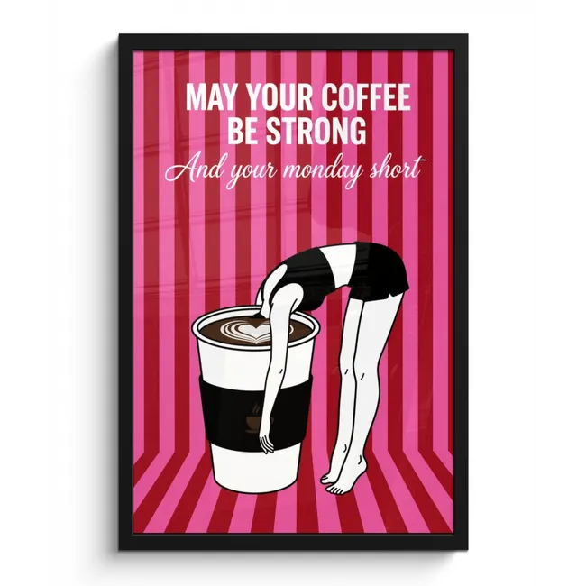Poster met lijst - Roze - Strepen - Koffie - Maandag