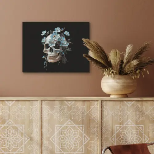 Schedel - Blauw - Bloemen - Bladeren PET vilt klein -sfeer4