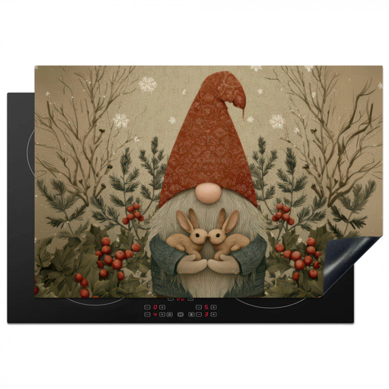 Kerstgnome - Konijntjes - Kleurrijk Inductie beschermer vinyl 3mm klein -3d
