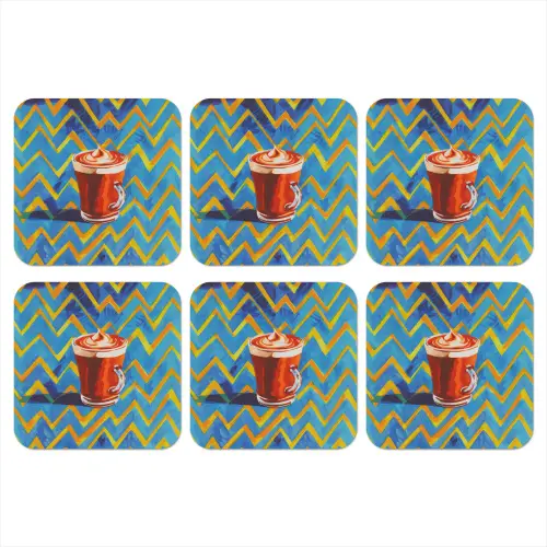 Mok - Koffie - Zigzag - Slagroom onderzetter kurk middel -3d