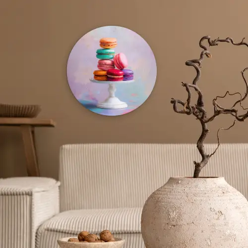 Macarons - Schaal - Pastel - Kleurrijk Wandcirkel kunststof plaat 5mm dik klein -sfeer1