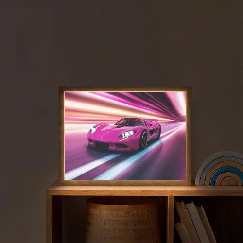 Raceauto - Roze - Neon Light Box met batterij (Wandlamp kind) middel -sfeer1_kind