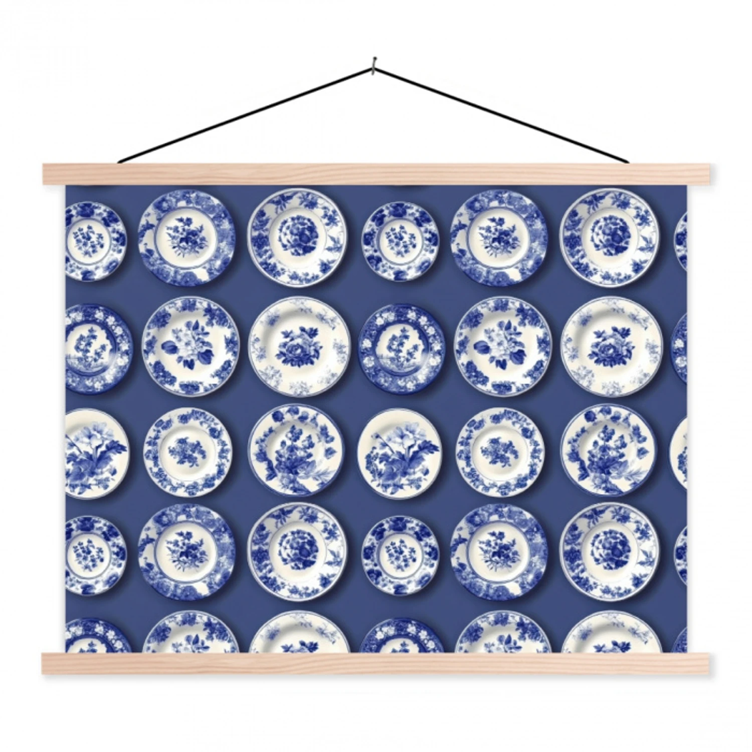 Borden - Floraal - Blauw textielposter latten blank klein 122 -3d
