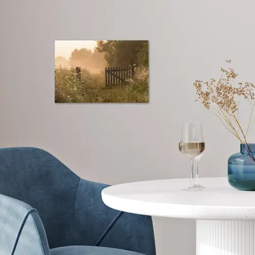 Hek - Natuur - Mist - Veld poster papier klein -sfeer3