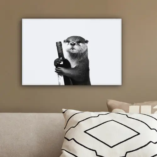 Wijnfles - Otter - Zwart canvas 2cm klein -sfeer3