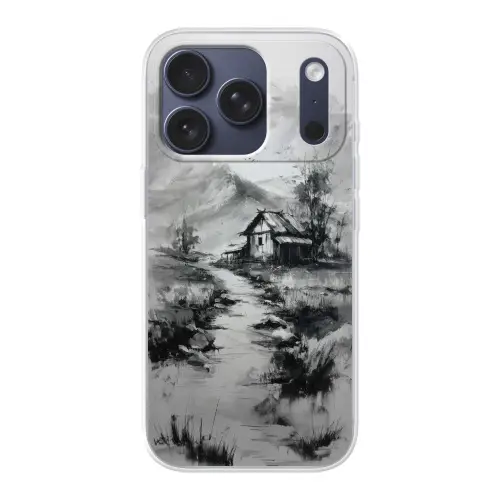 Hut - Grijs - Bergen - Mistig Telefoonhoesje iPhone 17 Pro klein -3d