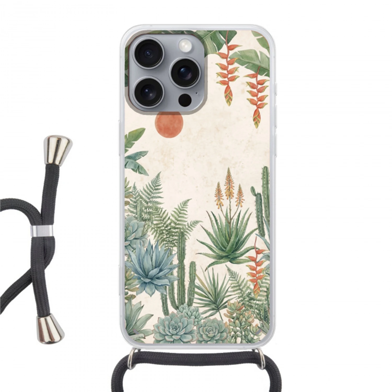 Woestijn - Planten - Groen Hoesje iPhone 16 Pro Max met koord klein -3d