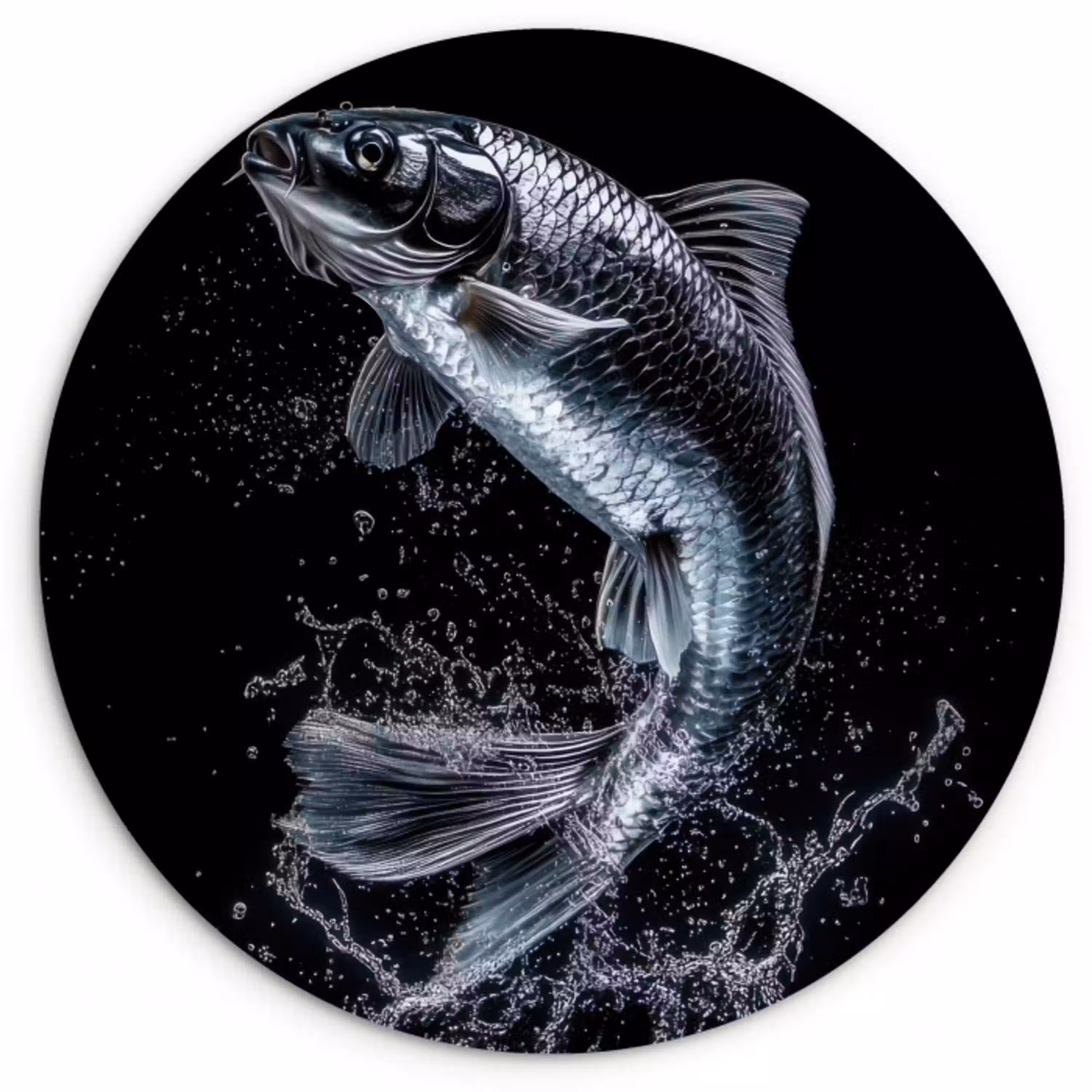 Vis - Koi - Zwart - Water Wandcirkel kunststof plaat 5mm dik klein -3d