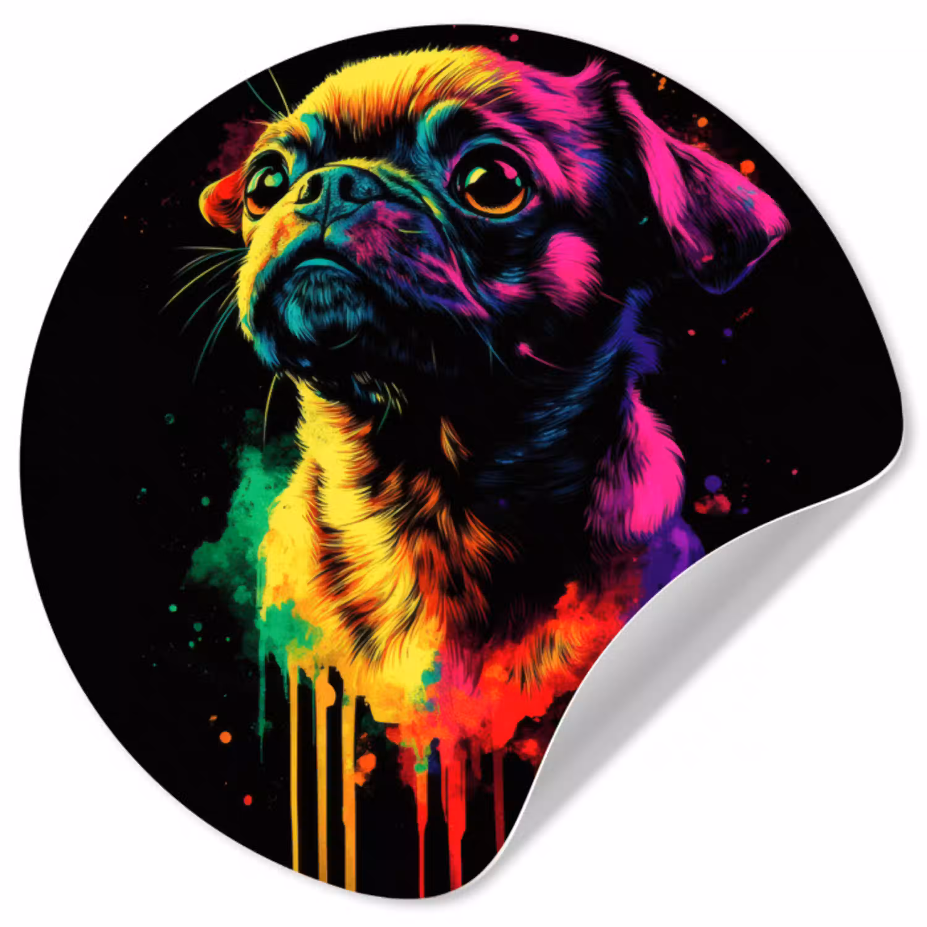 Puck - Hond - Verf - Kleuren Wandcirkel behangsticker klein -3d