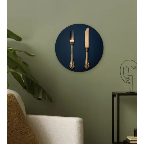 Bestek - Donkerblauw - Goud Wandcirkel kunststof plaat 5mm dik klein -sfeer3