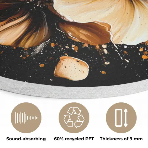 Bloemen - Goud - Graffiti - Zwart - Abstract Akoestische PET Vilt - Rond klein -closeup_NL